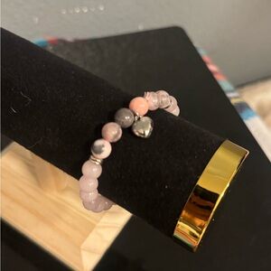 Source Unknown Pink and Silver Beaded Bracelet